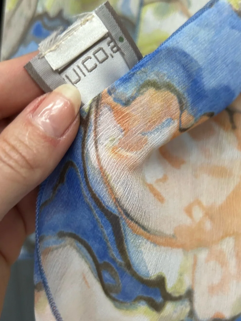 Chico's Blue, Peach & Lime Watercolor Scarf